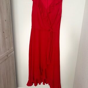 London Times Vibrant Red Asymmetrical Dress